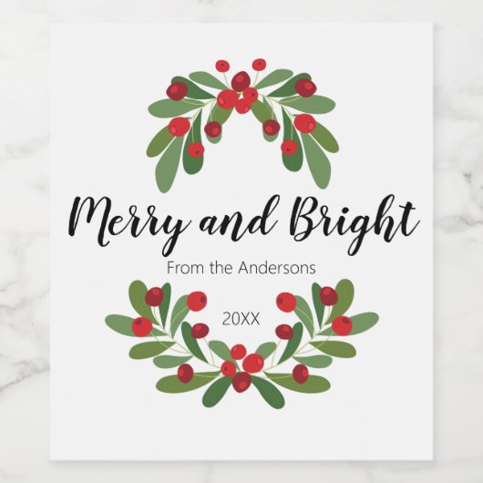 Merry and Bright Mistletoe Holiday Wine Label Wijn Etiket (Enkel label)