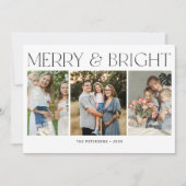 Merry and Bright modern 3 photos Christmas Feestdagenkaart (Voorkant)
