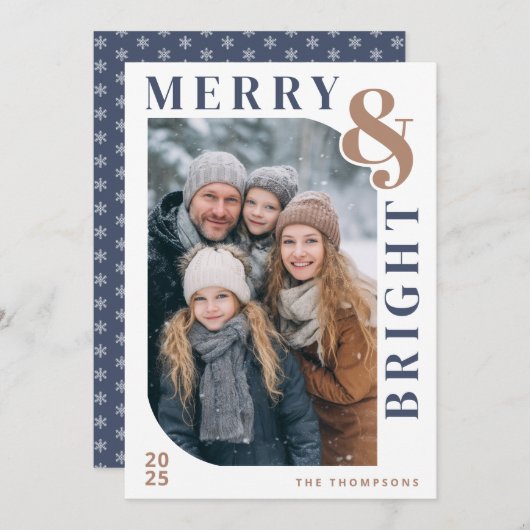 Merry and Bright Modern Christmas Photo Feestdagenkaart (Voorkant / Achterkant)