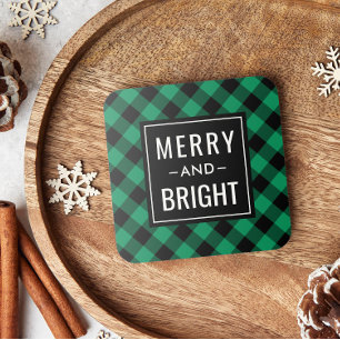 Merry and Bright Modern Green Buffalo Pset Bier Onderzetter