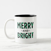 Merry and Bright Modern Green Buffalo Pset Tweekleurige Koffiemok (Links)