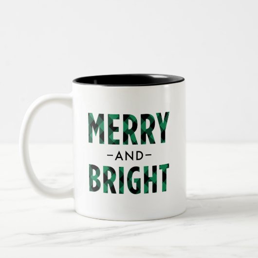 Merry and Bright Modern Green Buffalo Pset Tweekleurige Koffiemok (Links)