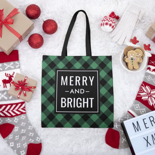 Merry and Bright Modern Green Play Holiday Tote Bag