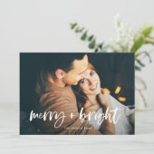 Merry and Bright | Modern kerstkaart met twee foto (Staand voorkant)