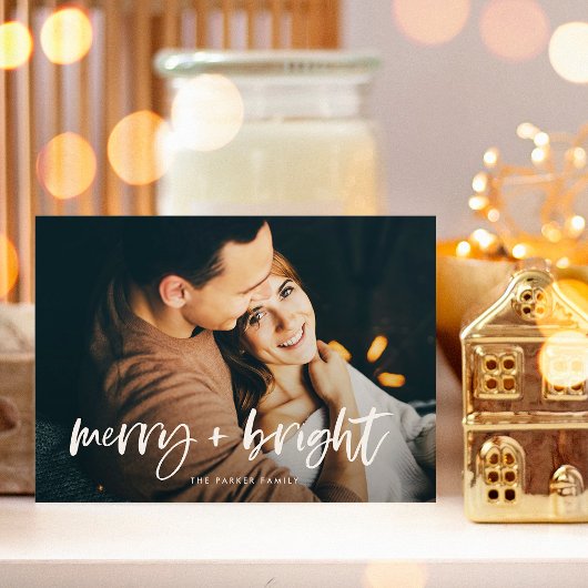 Merry and Bright | Modern kerstkaart met twee foto