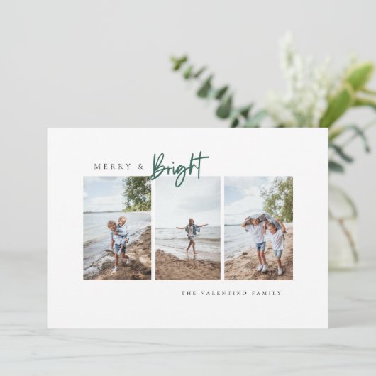 Merry and Bright Modern Photo Holiday Card Feestdagenkaart (Staand voorkant)