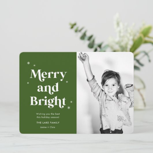 Merry and Bright Modern Photo Holiday Card Feestdagenkaart (Staand voorkant)
