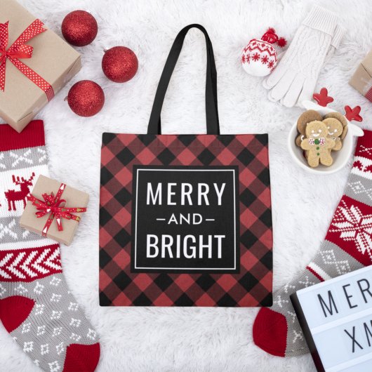 Merry and Bright Modern Red Buffalo Play Holiday Tote Bag