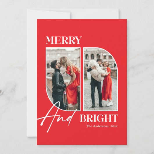 Merry and Bright | Modern Red Christmas Photo Feestdagenkaart (Voorkant)