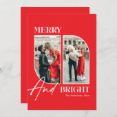 Merry and Bright | Modern Red Christmas Photo Feestdagenkaart (Voorkant / Achterkant)