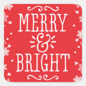 Merry and Bright Modern Red Holiday Vierkante Sticker (Voorkant)