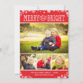 Merry and Bright Modern Red Photo Collage Feestdagenkaart (Voorkant)