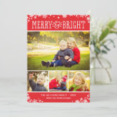Merry and Bright Modern Red Photo Collage Feestdagenkaart (Staand voorkant)