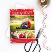 Merry and Bright Modern Red Photo Collage Feestdagenkaart