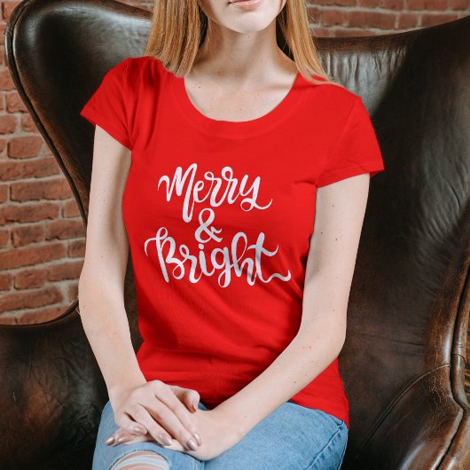 Merry and Bright Modern Red Women’s Christmas T-shirt