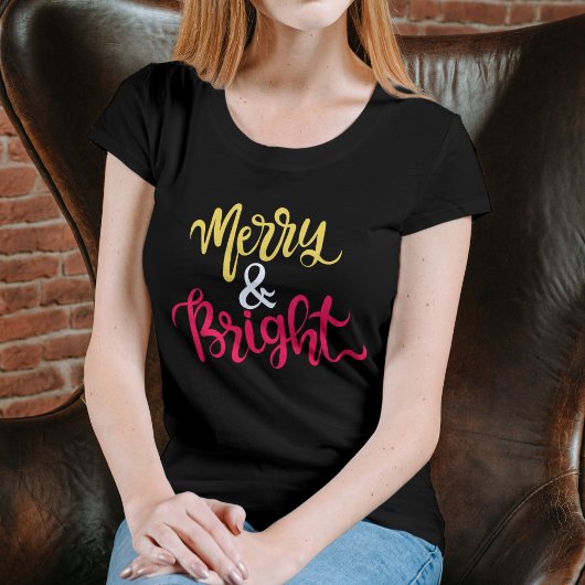 Merry and Bright Modern Rode Dames Kerst T-Shirt