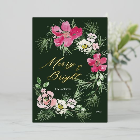 Merry and Bright Modern Scripting Design Folie Feestdagenkaart (Staand Voorkant)