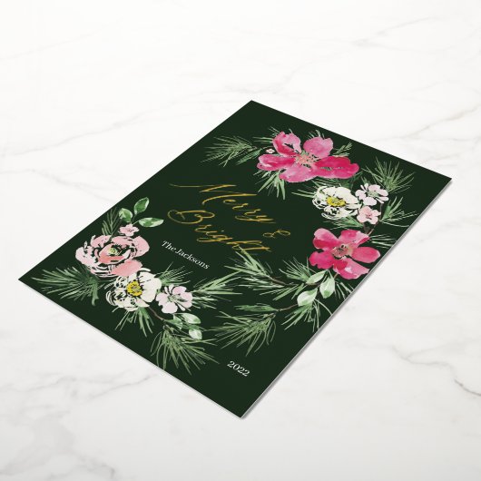 Merry and Bright Modern Scripting Design Folie Feestdagenkaart (Gedraaid)