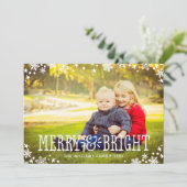Merry and Bright Modern White Overlay Photo Feestdagenkaart (Staand voorkant)