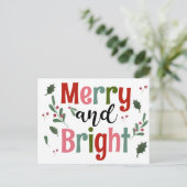 Merry and Bright Moderne, minimale houtskar Briefkaart (Staand voorkant)