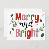 Merry and Bright Moderne, minimale houtskar Briefkaart (Voorkant / Achterkant)