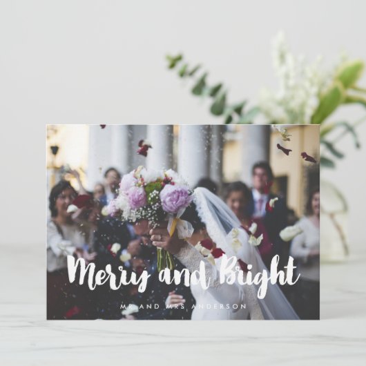 Merry and Bright Moderne trouwfoto kaart (Staand voorkant)