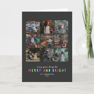 Merry and Bright Multiple Photo Grid op Slate Card Feestdagen Kaart