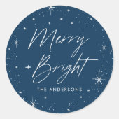Merry and Bright Navy Holiday Ronde Sticker (Voorkant)