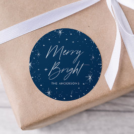 Merry and Bright Navy Holiday Ronde Sticker