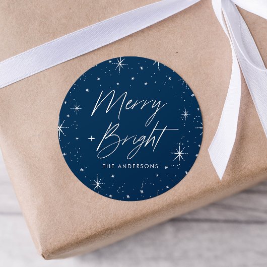 Merry and Bright Navy Holiday Ronde Sticker