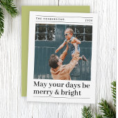 Merry and Bright | Olijfgroene kerstfoto Feestdagenkaart