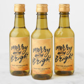 Merry and Bright Oranje Glitter Wine Label Wijn Etiket (Flessen)