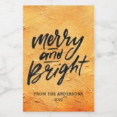 Merry and Bright Oranje Glitter Wine Label Wijn Etiket (Enkel label)