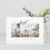 Merry and Bright Paarse Moderne Minimalistische Fo Feestdagenkaart (Staand voorkant)