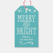 Merry and Bright Personalized Blauwgroen Blue Holi Cadeaulabel (Voorkant)
