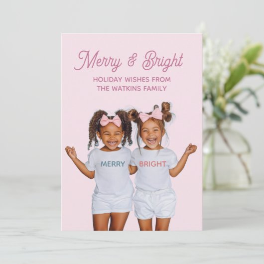 Merry And Bright Photo  Feestdagenkaart (Staand voorkant)