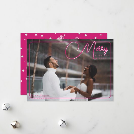 Merry and Bright Photo Feestdagenkaart (Voorkant / Achterkant in situ)