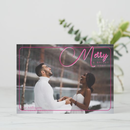Merry and Bright Photo Feestdagenkaart (Staand voorkant)