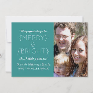 Merry and Bright Photo Flat Kaart, Blauwgroen Feestdagenkaart