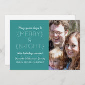 Merry and Bright Photo Flat Kaart, Blauwgroen Feestdagenkaart (Voorkant / Achterkant)