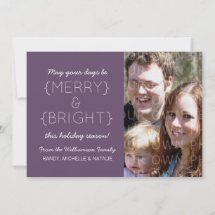 Merry and Bright Photo Flat Kaart, Paars Feestdagenkaart