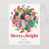 Merry and Bright Photo Holly Wreath Cute Kerstmis Briefkaart (Voorkant)