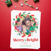 Merry and Bright Photo Holly Wreath Cute Kerstmis Briefkaart