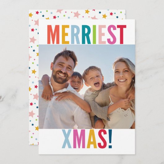 MERRY and BRIGHT PHOTO modern family colorful Feestdagenkaart (Voorkant / Achterkant)