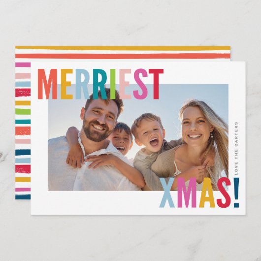 MERRY and BRIGHT PHOTO modern family colorful Feestdagenkaart (Voorkant / Achterkant)