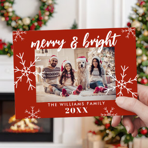 Merry and Bright Photo Red Snowflakes kerst Feestdagenkaart