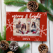 Merry and Bright Photo Red Snowflakes kerst Feestdagenkaart