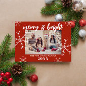 Merry and Bright Photo Red Snowflakes kerst Feestdagenkaart