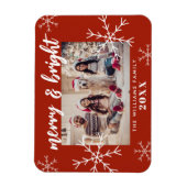 Merry and Bright Photo Red Snowflakes kerst Magneet (Verticaal)
