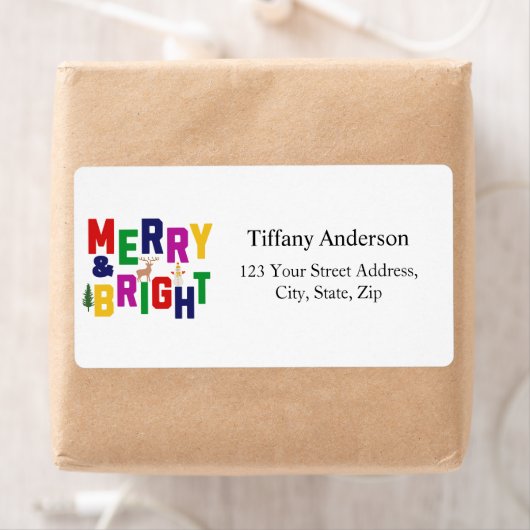 Merry and Bright Pine Reindeer Verzendadres Etiket (Insitu)